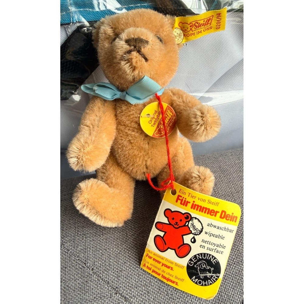 Vtg Steiff 5" Genuine Mohair Jointed Teddy Bear Germany W/ Ear Tags! 0201/14